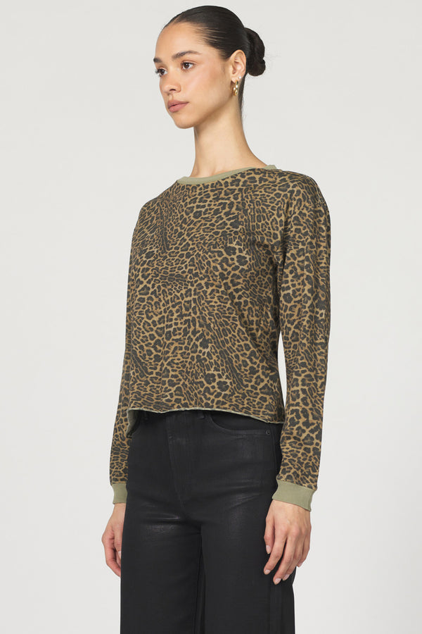 Dear John Denim Fremont Crew Neck Long Sleeve Top | Vetiver Leopard