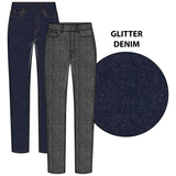Tribal Audrey Pull On Slim Ankle Glitter Denim Pant | Silver Grey