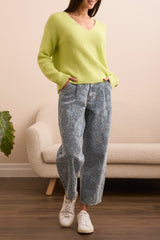 Tribal Soft Touch Drop Shoulder V-Neck Sweater | Lime Mist