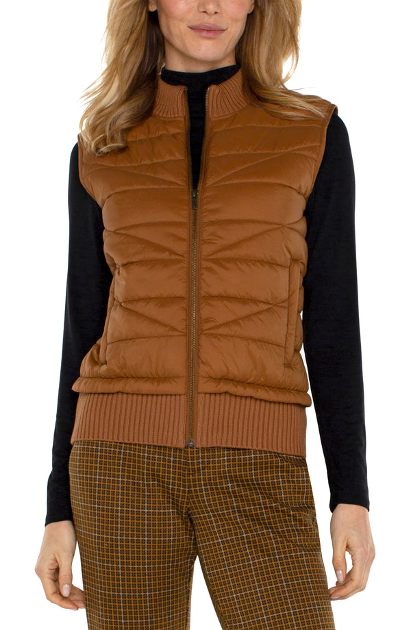 Liverpool Sleeveless Quilted Front Full Zip Sweater Vest | Tumeric