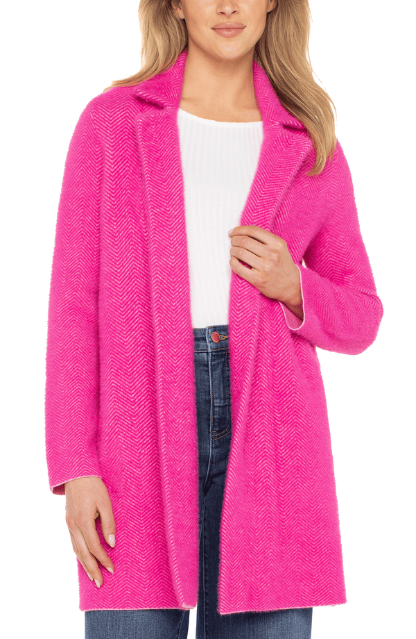 Liverpool Long Sleeve Open Front Sweater Coat | Deep Raspberry Pink