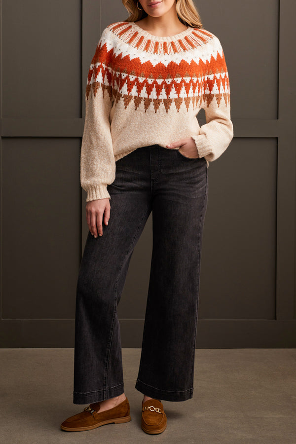 Tribal Intarsia Sweater with Brass Studs-Cream