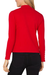 Liverpool Long Sleeve Mock Neck Knit Top with Button Detail | Tango Red