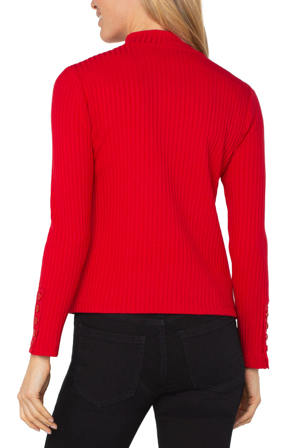 Liverpool Long Sleeve Mock Neck Knit Top with Button Detail | Tango Red