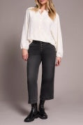 Tribal Long Sleeve Blouse with Folded Hem | Eggshell