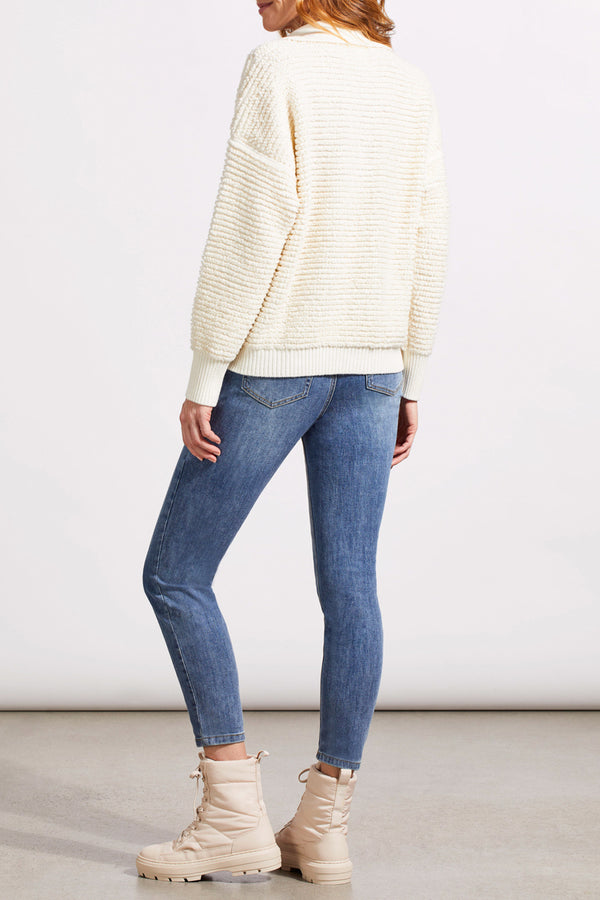 Tribal Oversized Fuzzy Ottoman Yarn Polo Sweater-Eggshell