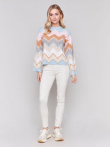 Charlie B Chevron Knit Bell Sleeve Sweater-Candy