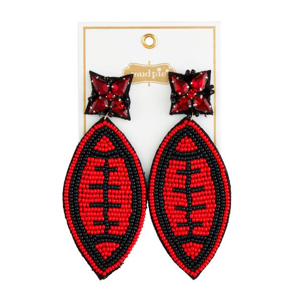 Mudpie Red Football Beaded Earrings