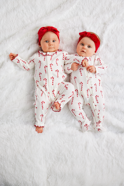 Mudpie Candy Cane Ruffle Sleeper & Headband Set