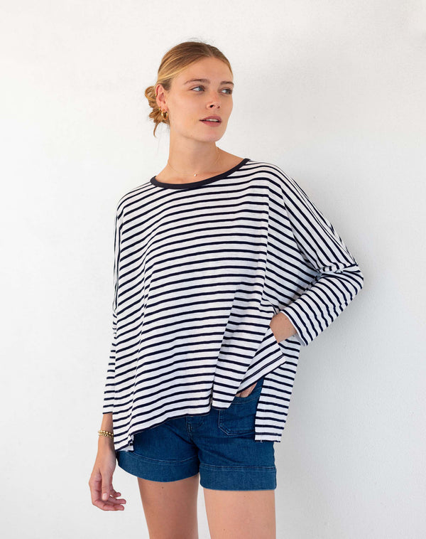 Mersea Catalina Slub Tee | White/Navy Ringer