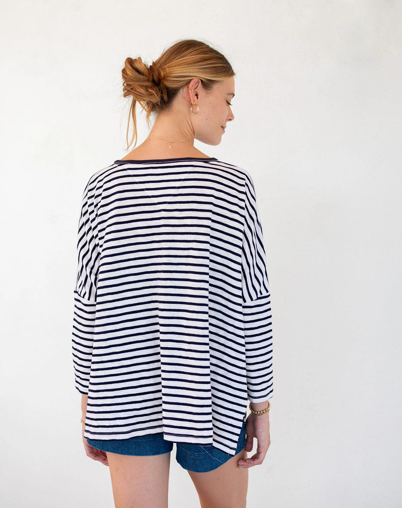 Mersea Catalina Slub Tee | White/Navy Ringer