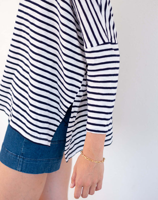 Mersea Catalina Slub Tee | White/Navy Ringer