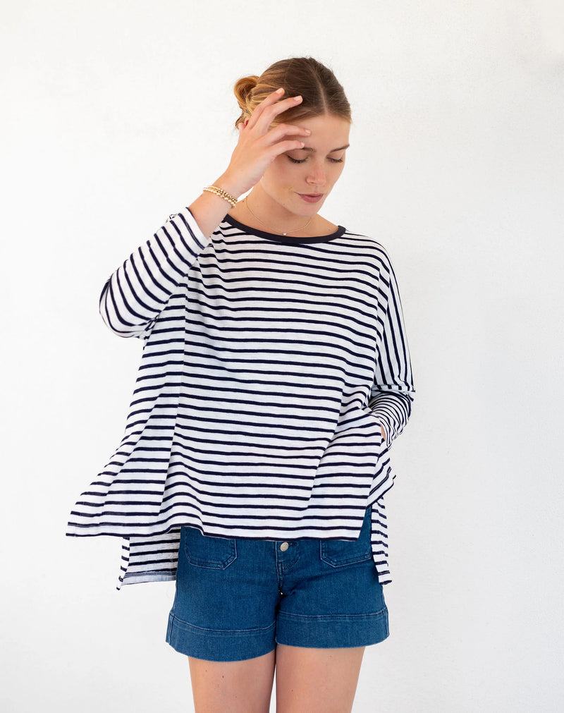 Mersea Catalina Slub Tee | White/Navy Ringer