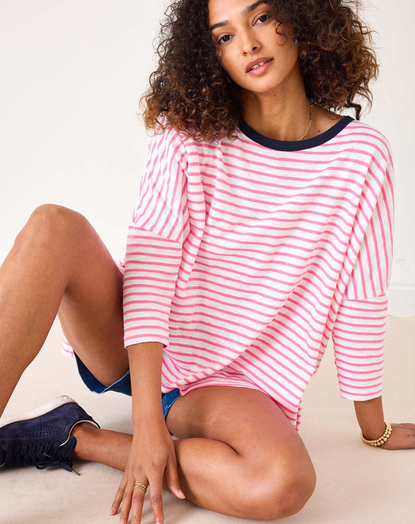 Mersea Catalina Slub Tee | White/Soft Pink Ringer