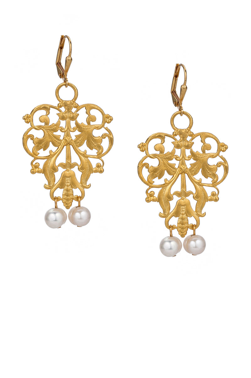 French Kande Filigree Earrings with Pearl Dangles