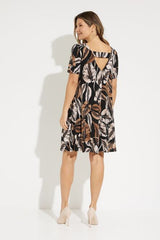Joseph Ribkoff Tropical Print A-Line Dress 231162 Black/Taupe