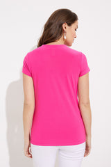 Joseph Ribkoff Short Sleeve V-Neck Fitted Top 232144 Dazzle Pink