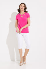 Joseph Ribkoff Short Sleeve V-Neck Fitted Top 232144 Dazzle Pink